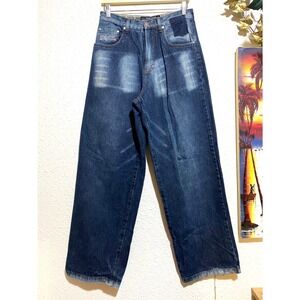 Men's Baggy Wide Leg 32x32 Blue acid Y2K Streetwear Boho Jeans Brooklyn Xpress